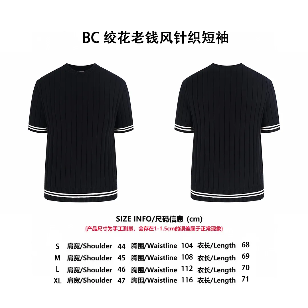 [Size list] BC old money style cable tie round neck knitted short sleeves (Black)